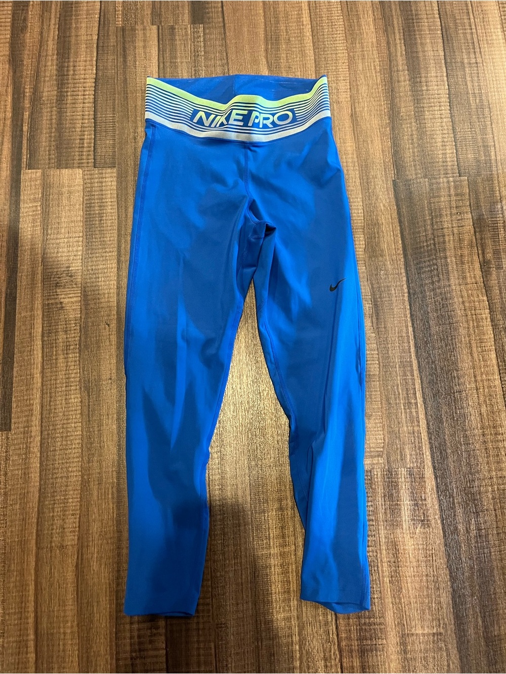 Nike Blue Compression Leggings with Striped Waistband
